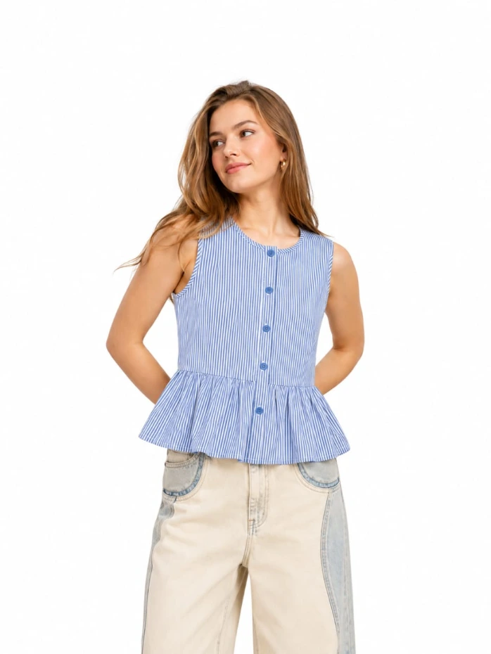 COTTON BLEND PEPLUM TOP